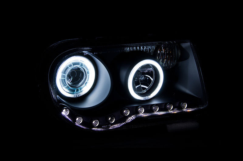 ANZO USA Chrysler 300c Projector Headlights W/ Halo Black Ccfl G2; 2005-2010 - eliteracefab.com