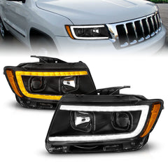 ANZO 11-13 Jeep Grand Cherokee (Factory Halogen Only) Projector Headlights w/Light Bar Swtchbk Black - eliteracefab.com