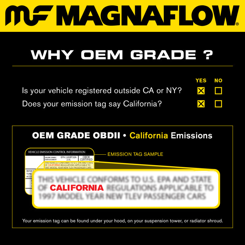 MagnaFlow Conv Univ 2in Inlet/Outlet Ctr/Ctr Round 9in Body L x 5.125in W x 13in Overall L 49 State - eliteracefab.com