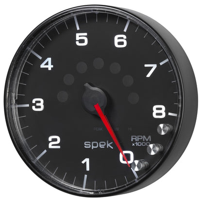 Autometer Spek-Pro Gauge Tachometer 5in 8K Rpm W/Shift Light & Peak Mem Black/Black P238328