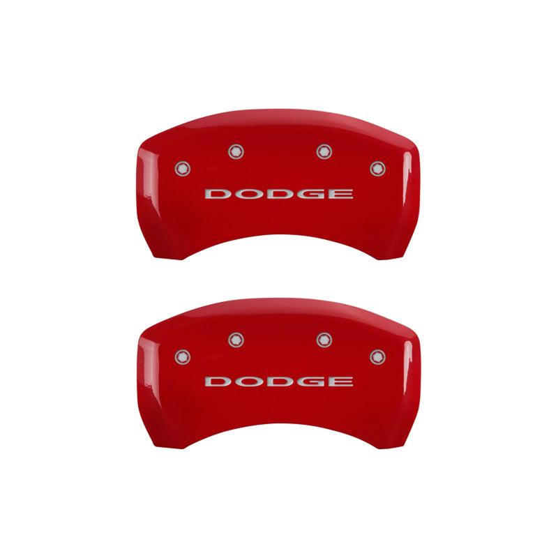 MGP 4 Caliper Covers Engraved Front & Rear With out stripes/Dodge Red finish silver ch MGP