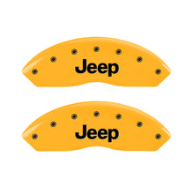 Load image into Gallery viewer, MGP 4 Caliper Covers Engraved Front &amp; Rear JEEP Yellow finish black ch