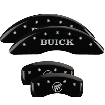 MGP 4 Caliper Covers Engraved Front Buick Engraved Rear Buick Shield Black finish silver ch MGP