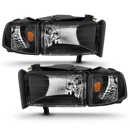 ANZO USA Dodge Ram W/O Sport Package Crystal Headlights Black; 1994-2001 - eliteracefab.com