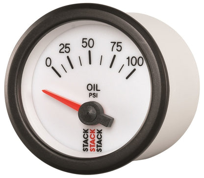 Autometer Stack 52mm 0-100 PSI 1/8in NPTF Electric Oil Pressure Gauge - White ST3252