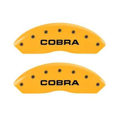 MGP 4 Caliper Covers Engraved Front Cobra Rear Snake Yellow Finish Black Char 2003 Ford Mustang MGP