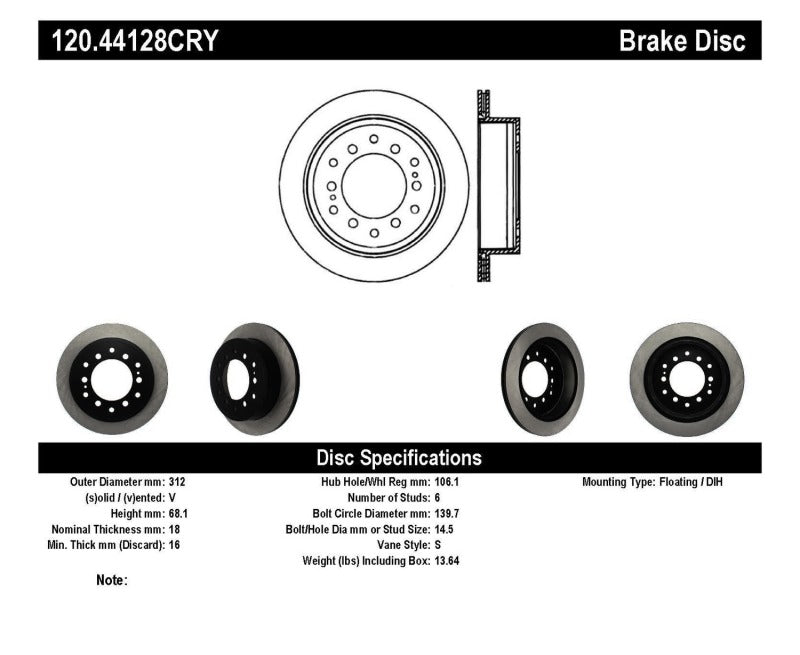 Stoptech 03-09 Toyota 4Runner / 05-14 Toyota FJ Cruiser Rear Performance Cryo Brake Rotor Stoptech