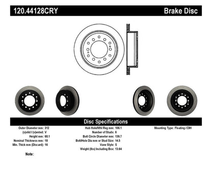 Stoptech 03-09 Toyota 4Runner / 05-14 Toyota FJ Cruiser Rear Performance Cryo Brake Rotor Stoptech