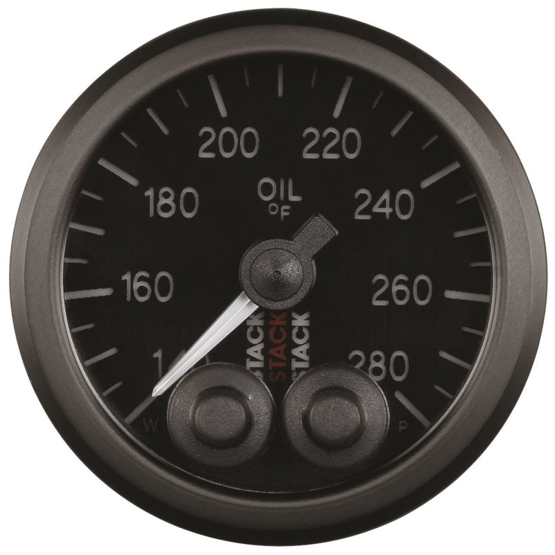 Autometer Stack Instruments 52mm 140-280 Deg F 1/8in NPTF Male Pro Control Oil Temp Gauge - Black - eliteracefab.com