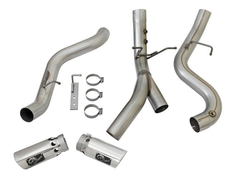 aFe ATLAS 4in DPF-Back Alum Steel Exhaust System w/Dual Exit Polished Tip 2017 GM Duramax 6.6L (td) aFe