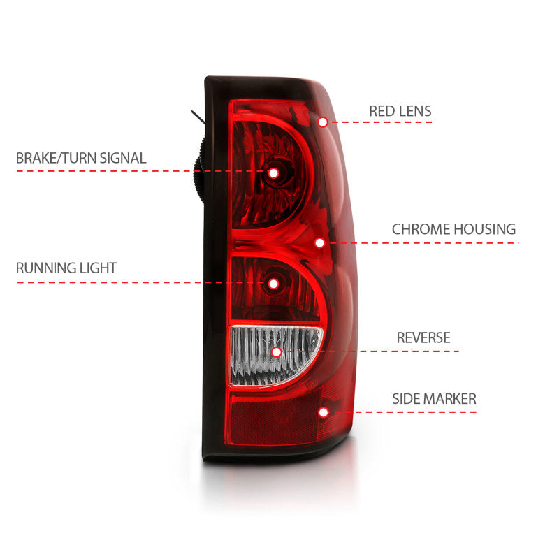 ANZO 2004-2007 Chevy Silverado Taillight Red/Clear Lens w/Black Trim (OE Replacement) - eliteracefab.com