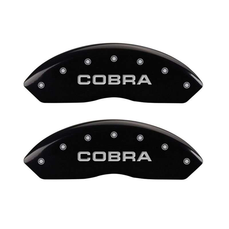 MGP 4 Caliper Covers Engraved Front Cobra Engraved Rear Snake Black finish silver ch MGP