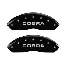 Load image into Gallery viewer, MGP 4 Caliper Covers Engraved Front Cobra Engraved Rear Snake Black finish silver ch MGP