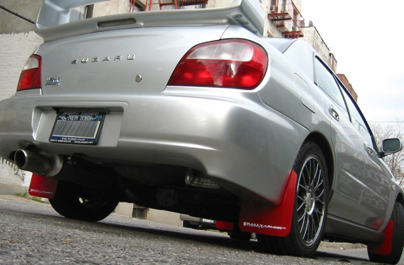 Rally Armor UR Mudflaps Red Urethane White Logo 2002-2007 Impreza / 2002-2007 WRX / 2004-2007 STI - eliteracefab.com