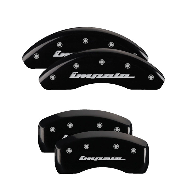 MGP 4 Caliper Covers Engraved Front & Rear Impala Black finish silver ch - eliteracefab.com