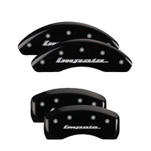 Load image into Gallery viewer, MGP 4 Caliper Covers Engraved Front &amp; Rear Impala Black finish silver ch MGP