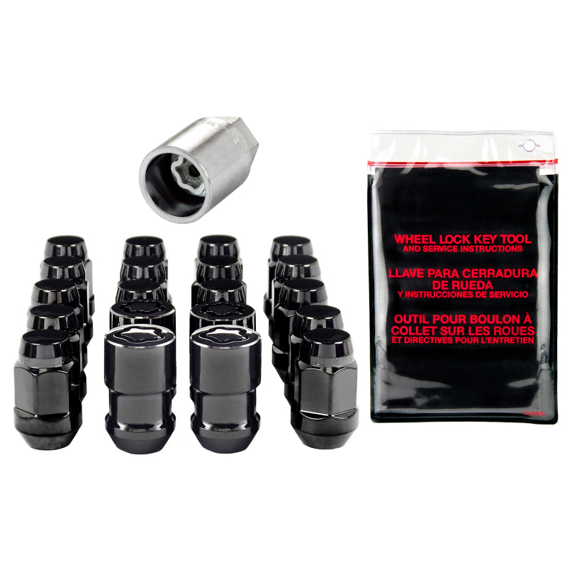 McGard 5 Lug Hex Install Kit w/Locks (Cone Seat Nut / Bulge) M12X1.5 / 3/4 Hex / 1.45in. L - Black - eliteracefab.com