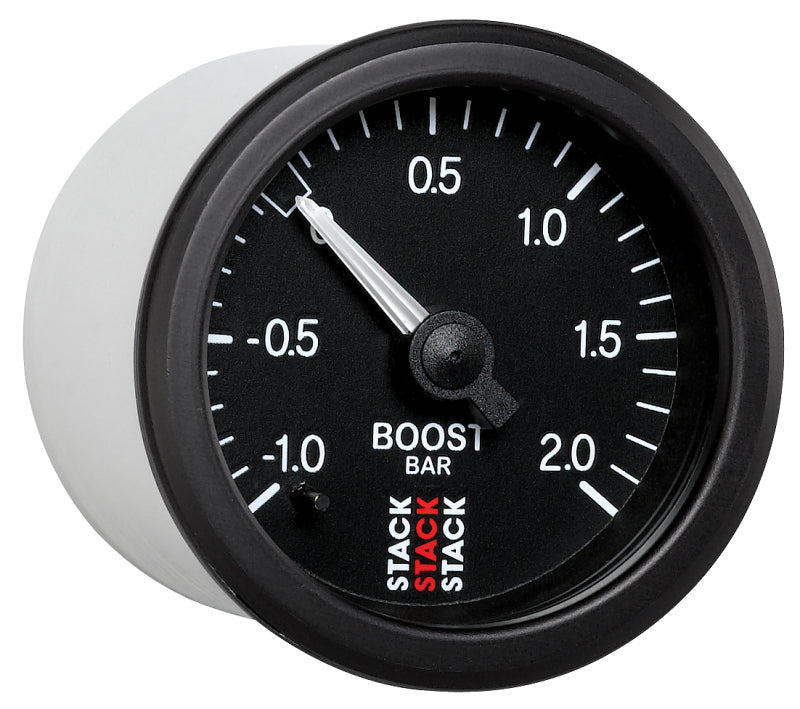 Autometer Stack 52mm -1 to +2 Bar T-Fitting 0.187in Barb (M) Mechanical Boost Pressure Gauge - Black ST3111