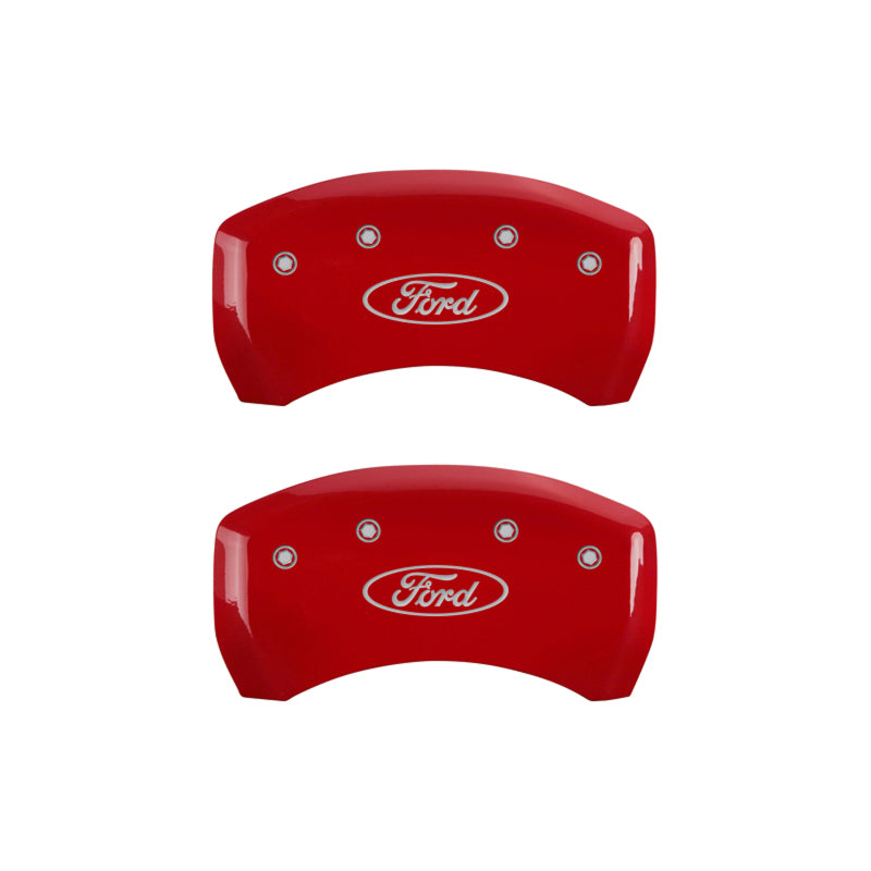MGP 4 Caliper Covers Engraved Front & Rear Oval logo/Ford Red finish silver ch - eliteracefab.com