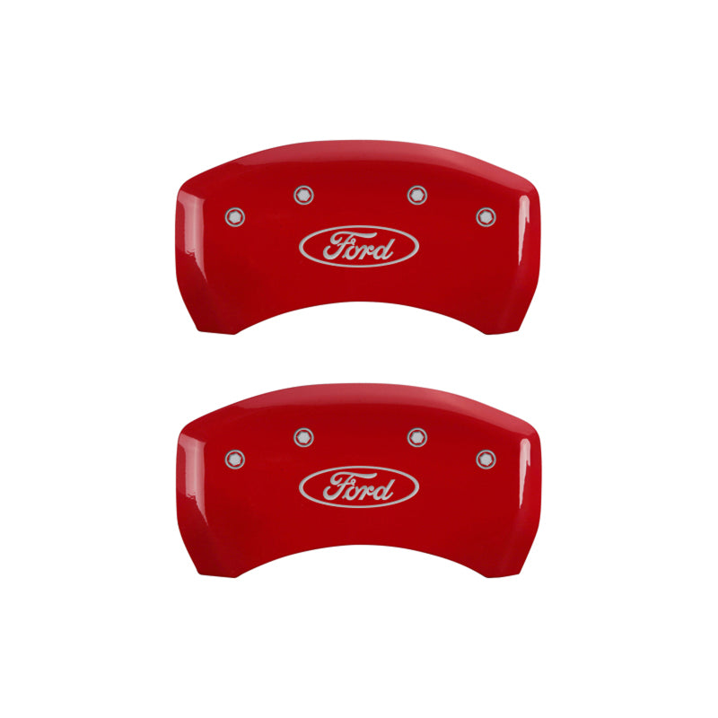 MGP 4 Caliper Covers Engraved Front & Rear Oval logo/Ford Red finish silver ch MGP