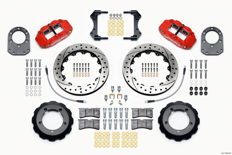 Wilwood Narrow Superlite 4R Front Hat Kit 12.88in Drill Red 66-75 Ford Bronco Dana 30/44 w/Lines Wilwood