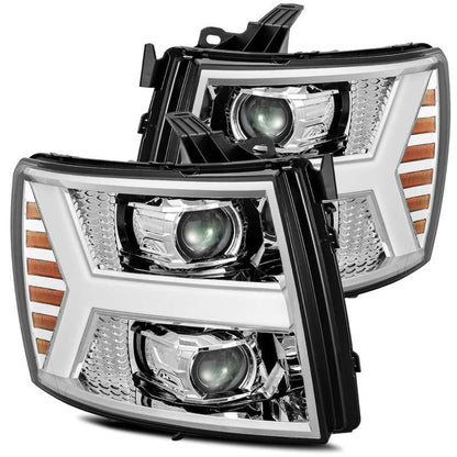 AlphaRex 880222 07-13 Chevy 1500 LUXX LED Proj Headlights Plank Design Chrome w/ Activ Light/Seq Signal/DRL