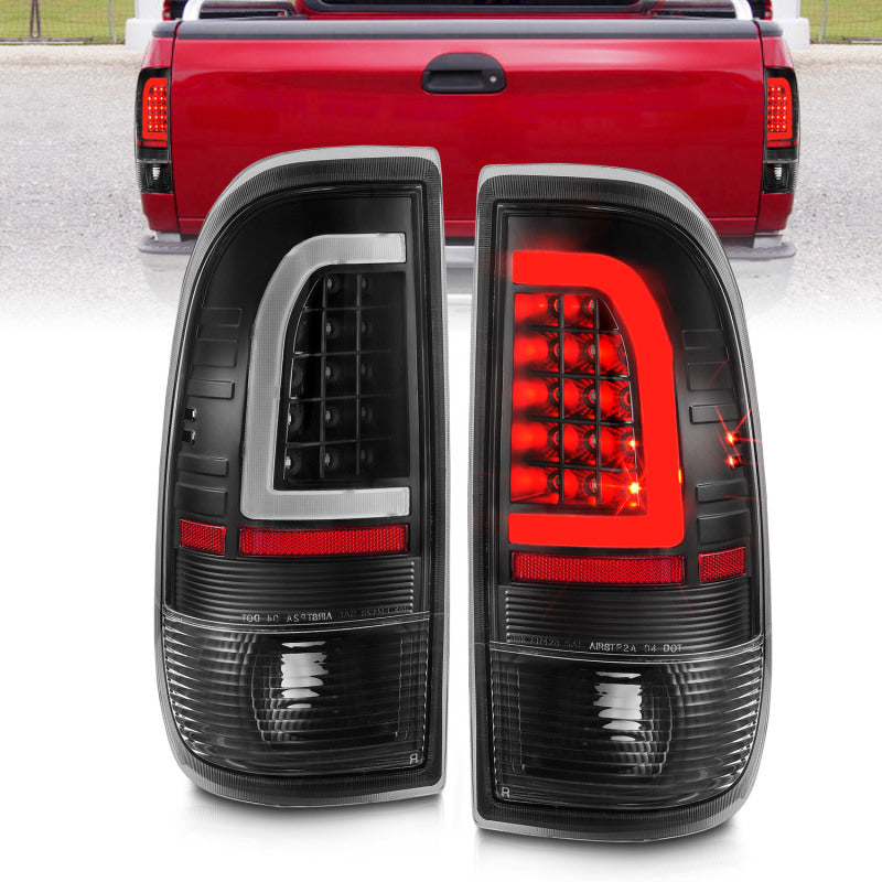 ANZO 1997-2003 Ford F-150 LED Tail Lights w/ Light Bar Black Housing Clear Lens - eliteracefab.com