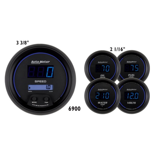 Autometer Cobalt Digital 3-3/8in Programmable Electric Speedometer/ 2-1/16in Electric Oil Pressure 6900
