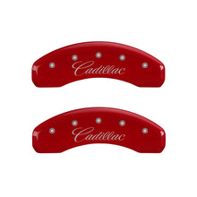 Load image into Gallery viewer, MGP 4 Caliper Covers Engraved Front &amp; Rear Cursive/Cadillac Red finish silver ch - eliteracefab.com