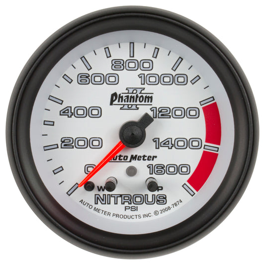 Autometer Phantom II Nitrous Pressure 2 5/8in 1600 psi Stepper Motor Gauge with Peak and Warning 7874