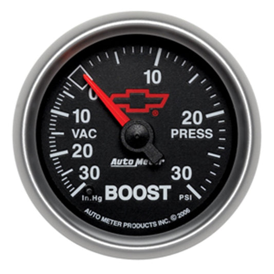Autometer GM Bowtie 52mm Full Sweep Electronic 30 In Hg-Vac/30 PSI Vacuum/Boost Gauge 3659-00406