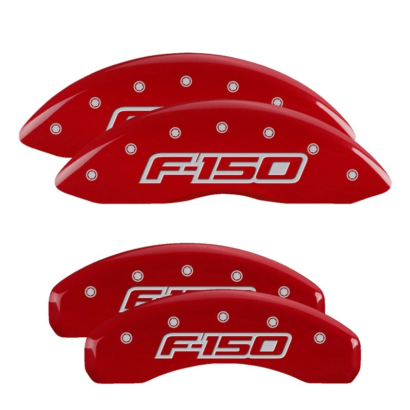 MGP 4 Caliper Covers Engraved Front & Rear Oval Logo/Ford Red Finish Silver Char 2014 Ford F-150 MGP