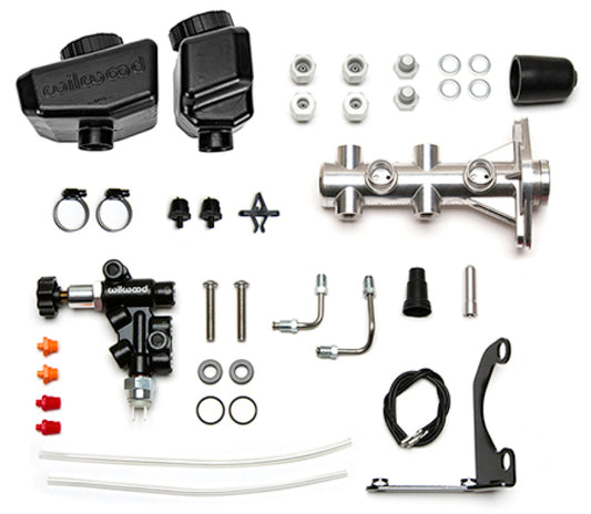 Wilwood Remote Tandem M/C Kit w/Brkt and Valve - 1in Bore Burnished - eliteracefab.com