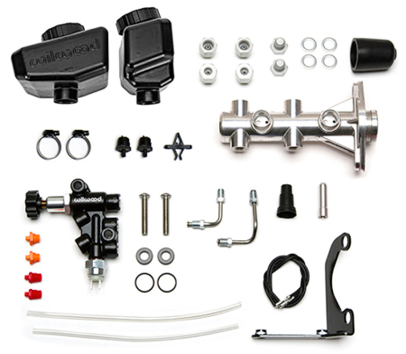 Wilwood Remote Tandem M/C Kit w/Brkt and Valve - 1.12in Bore Burnished - eliteracefab.com