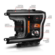 Load image into Gallery viewer, ANZO 2018-2020 Ford F-150 Projector Headlight w/ Plank Style Switchback Black Housing - eliteracefab.com