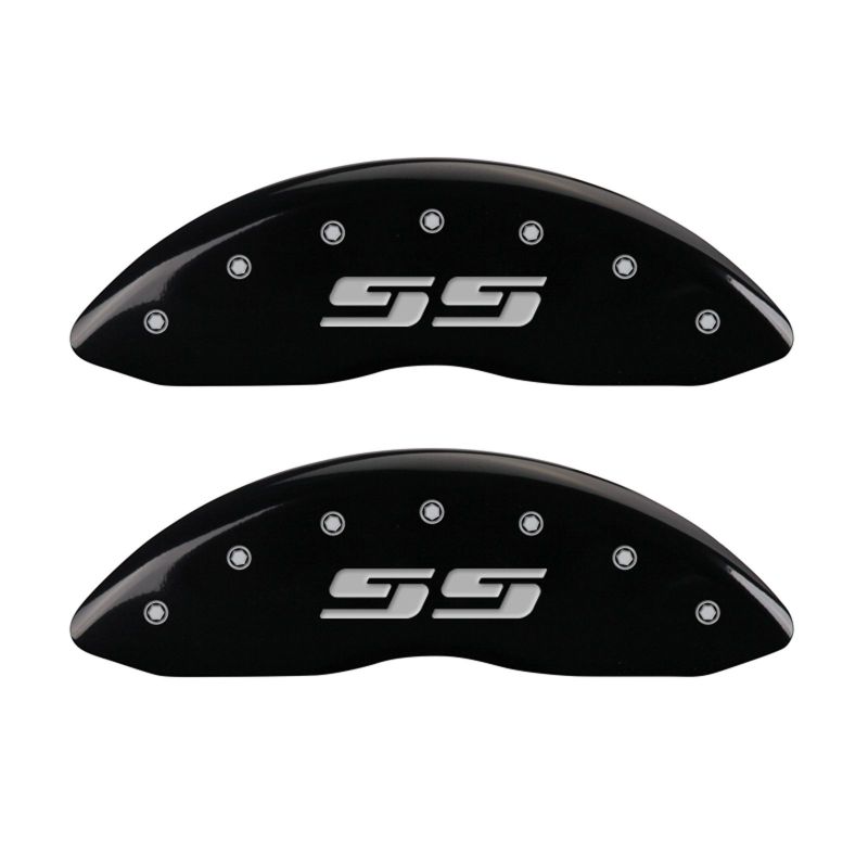 MGP Front set 2 Caliper Covers Engraved Front Silverado style/SS Black finish silver ch MGP