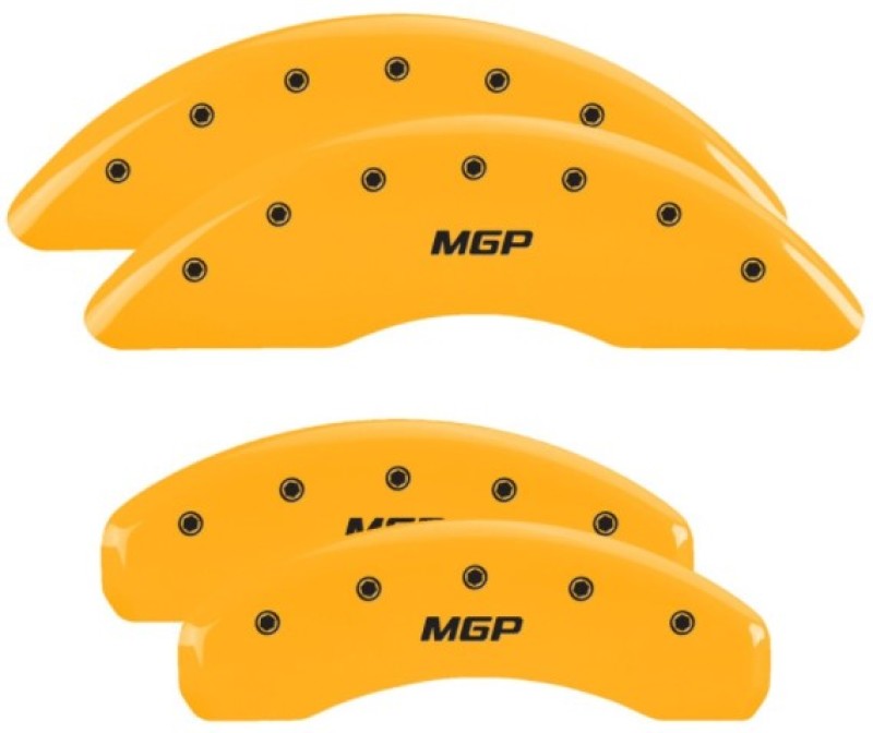 MGP 4 Caliper Covers Engraved Front & Rear 2019+ Ram 1500 Yellow Finish Silver MGP Logo MGP