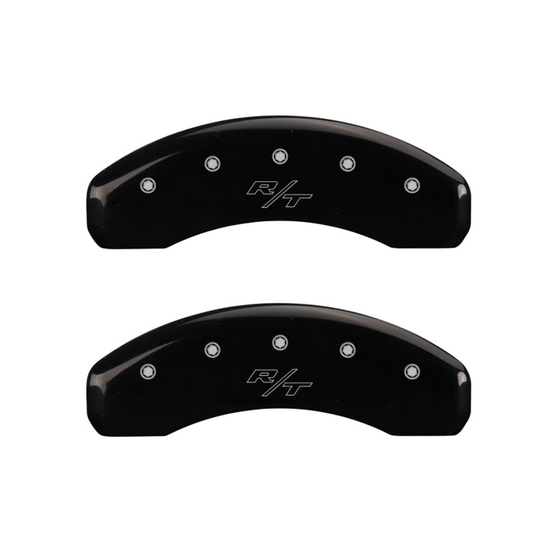 MGP 4 Caliper Covers Engraved Front Cursive/Challenger Engraved Rear RT Black finish silver ch MGP