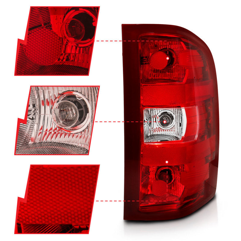 ANZO 2007-2013 Chevy Silverado Taillight Red/Clear Lens (OE Replacement) - eliteracefab.com