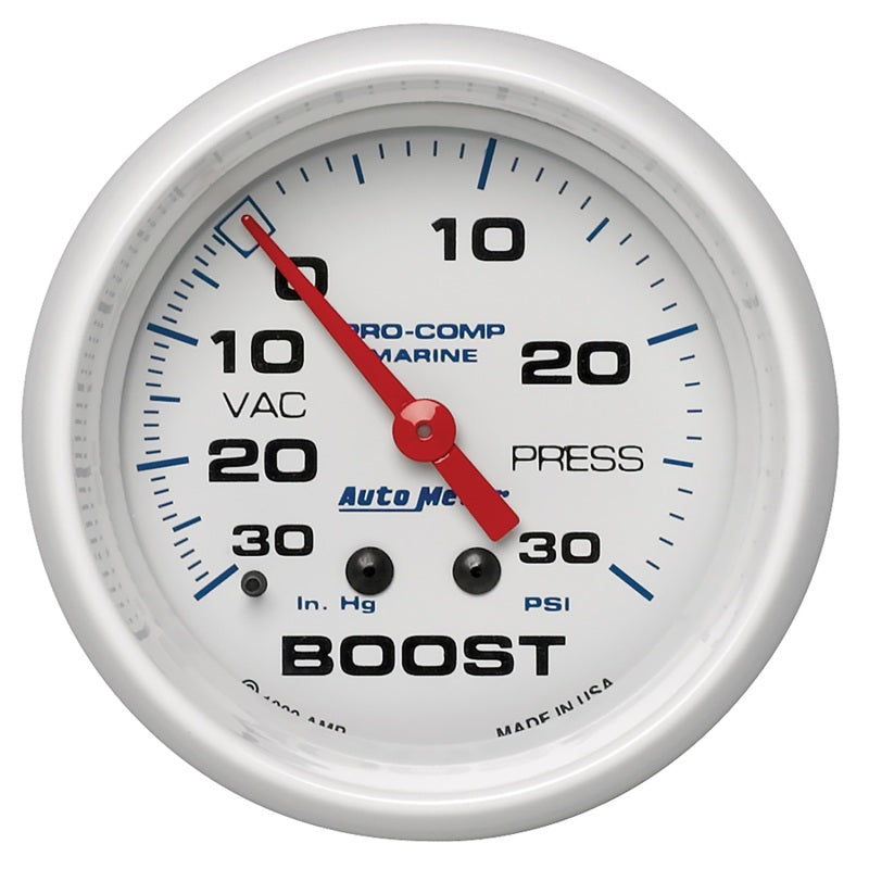 Autometer Marine White Gauge 2-5/8in Mechanical Vacuum/Boost Gauge 30INHG-30PSI 200775