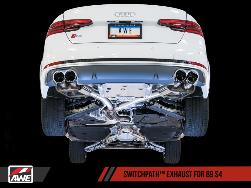 AWE Tuning Audi B9 S4 SwitchPath Exhaust - Non-Resonated (Black 102mm Tips) - eliteracefab.com