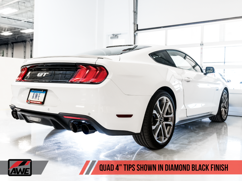 AWE Tuning 2018+ Ford Mustang GT (S550) Cat-back Exhaust - Touring Edition (Quad Diamond Black Tips) - eliteracefab.com