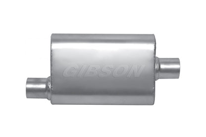 Gibson MWA Superflow Offset/Center Oval Muffler - 4x9x14in/2.25in Inlet/2.25in Outlet - Stainless Gibson