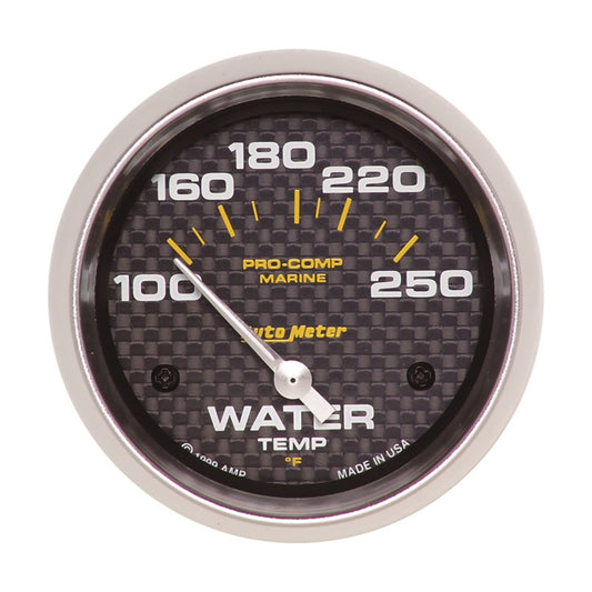 Autometer Marine Carbon Fiber 2-5/8in Electric Water Temperature Gauge 100-250 Deg F 200763-40