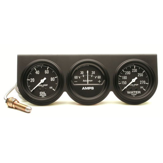 AutoMeter Gauge Console Oilp/Wtmp/Amp 2-5/8in. 100PSI/280 Deg. F/60A Blk Dial Blk Bzl Ag 2394