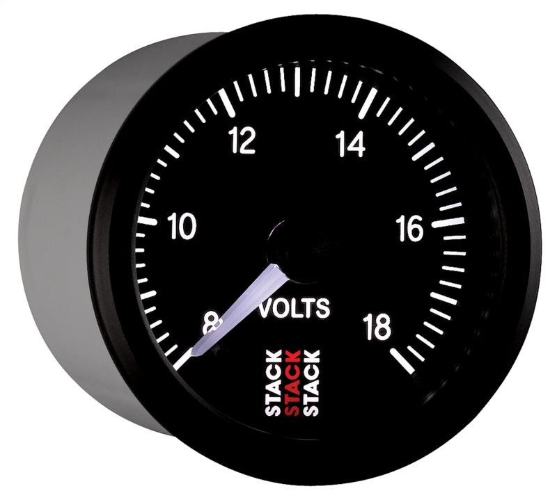 Autometer Stack 52mm 8-18V Pro Stepper Motor Battery Voltage Gauge - Black ST3316
