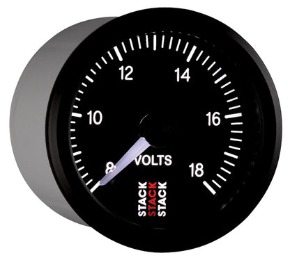 Autometer Stack 52mm 8-18V Pro Stepper Motor Battery Voltage Gauge - Black ST3316