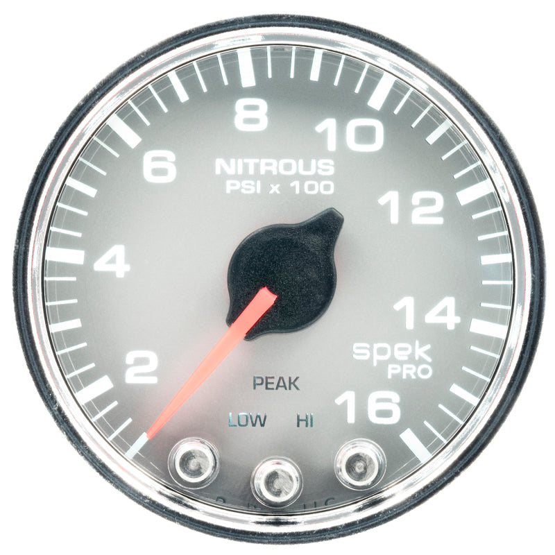 Autometer Spek-Pro Gauge Nitrous Press 2 1/16in 1600psi Stepper Motor W/Peak & Warn Slvr/Chrm P32021
