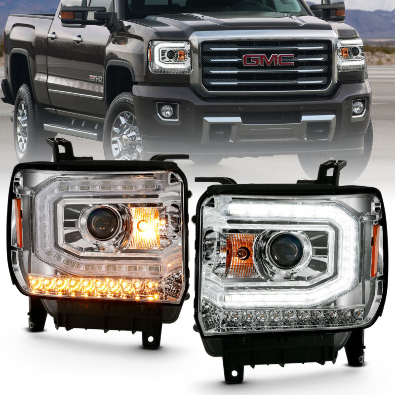 ANZO 2016-2019 Gmc Sierra 1500 Projector Headlight Plank Style Chrome w/ Sequential Amber Signal - eliteracefab.com