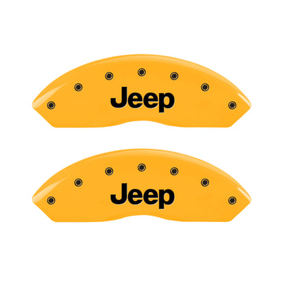 MGP 4 Caliper Covers Engraved Front JEEP Engraved Rear JEEP Grill logo Yellow finish black ch MGP